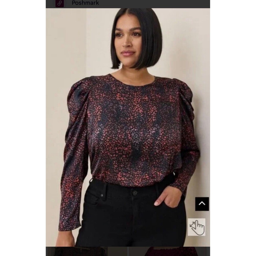 Torrid size 1 leopard satin silky puff sleeve blouse top